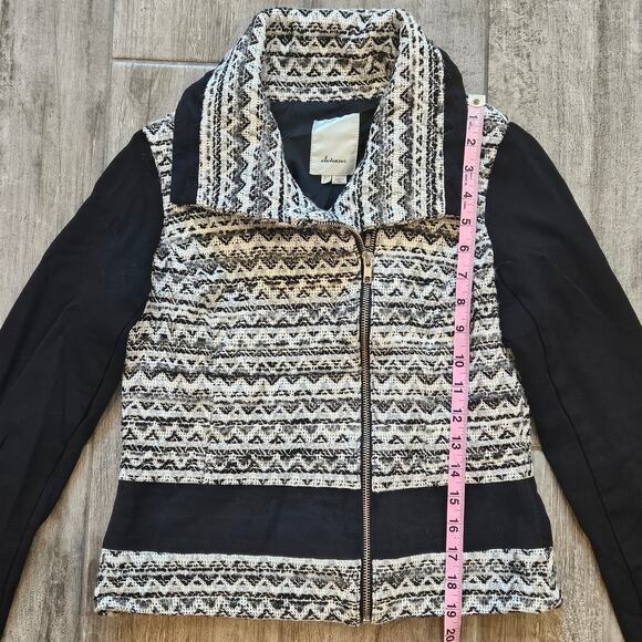 Anthropologie Elevenses Jacket Size 4 Black White Textured Moto Zip Wool blend - Picture 6 of 11